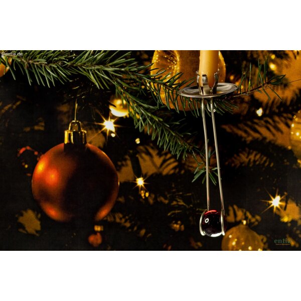 Christbaumkerzenhalter, silberfarben, Kugel rot, 6 St. im Karton