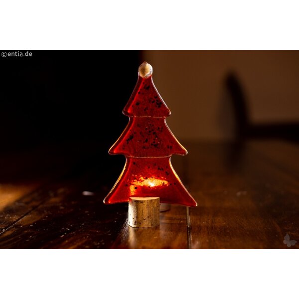 Weihnachtsdeko Kleine Tischtanne aus rotem Glas