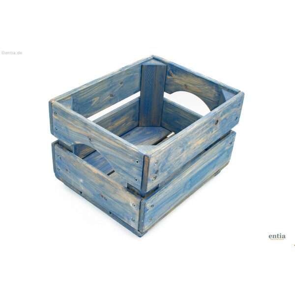 Stapelbare Holzkiste, blau lasiert