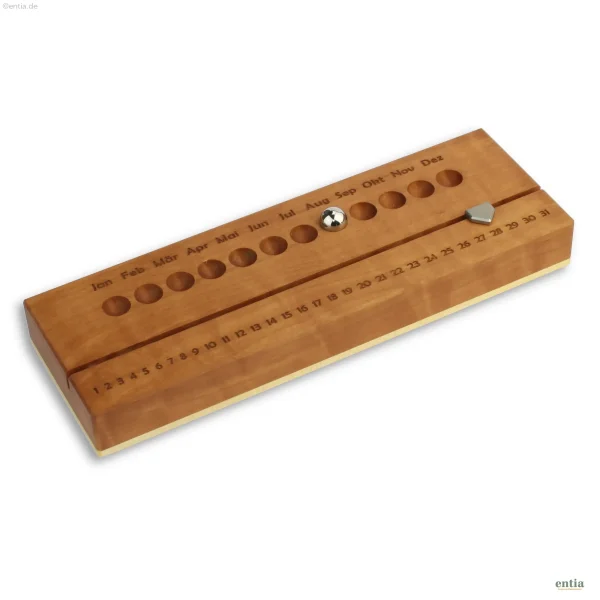 Ewiger Kalender aus Birnbaum und Ahorn Holz mit Edelstahl