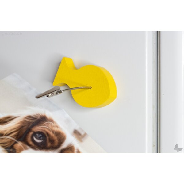 Holz-Fisch-Bilderhalter mit Magnet und Klammer, gelb