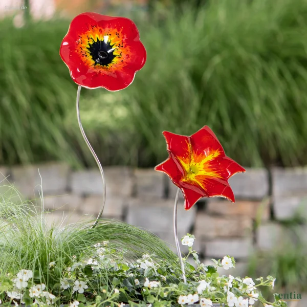 Gartenstecker Glasblumen Mona & Lisa 2er-Set, Rot