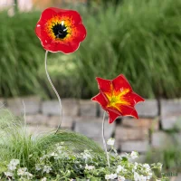 Gartenstecker Glasblumen Mona & Lisa 2er-Set, Rot