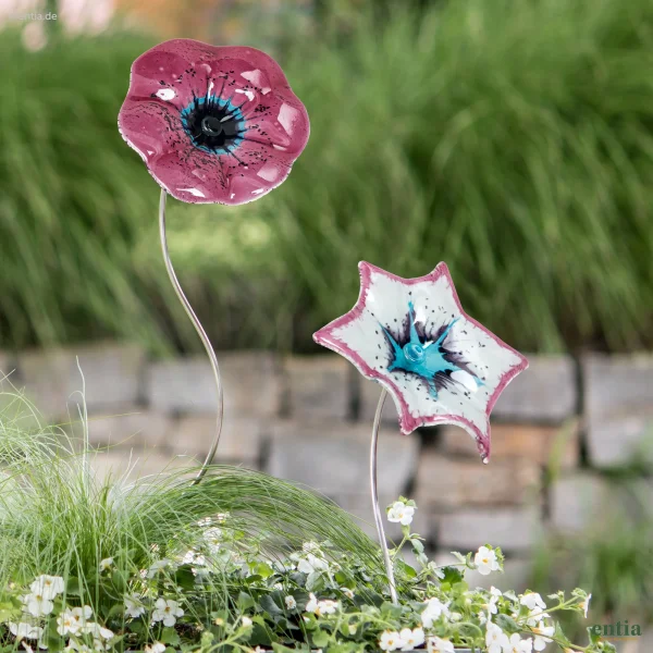Gartenstecker Glasblumen Mona & Lisa 2er-Set, Rosa