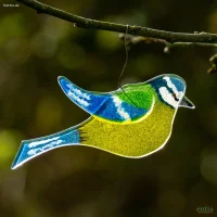 Glasvogel Blaumeise mit Aufhänger