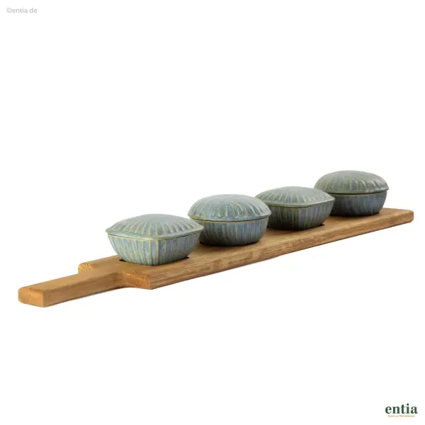Tapas-Set Eiche geölt mit Steinzeug-Schälchen