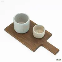 Espresso-Set aus geräucherter Eiche und Steinzeug