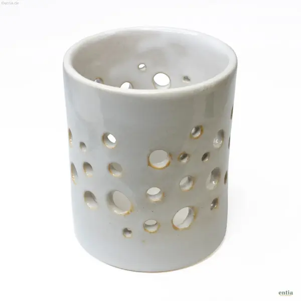 Keramik Windlicht Zinnweiß mit Lochmuster