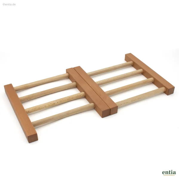 Ausziehbarer Topfuntersetzer aus Elsbeere und Buche