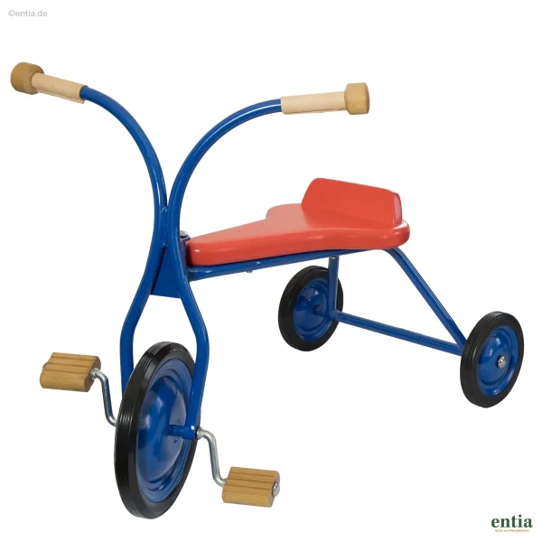 Dreirad aus Metall und Holz, roter Sitz, Sitzhöhe 27 cm