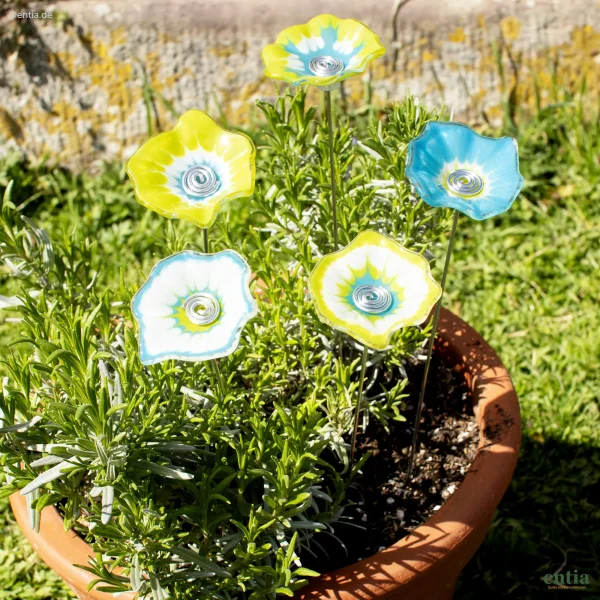 5er Set Glasblüten „Wasser“ aus Schmelzglas