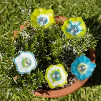Gartenstecker Glasblumen Wasser, 5er-Set, Blüten 6...