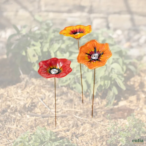 Gartenstecker Glasblumen Feuer, 3er-Set, Blüten 8 Zentimeter