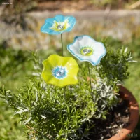 Gartenstecker Glasblumen Wasser, 3er-Set, Blüten 8...
