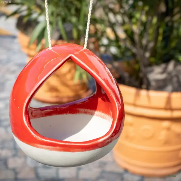 Hängende Vogeltränke Rot/Natur aus Keramik
