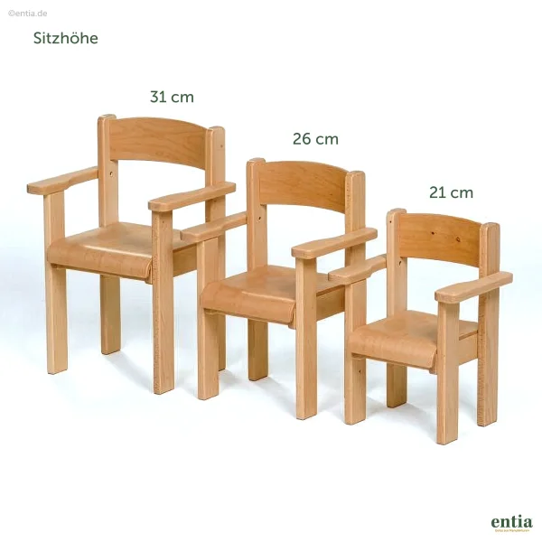 Kinderstuhl mit Armlehnen aus Buchenholz, 3 Größen