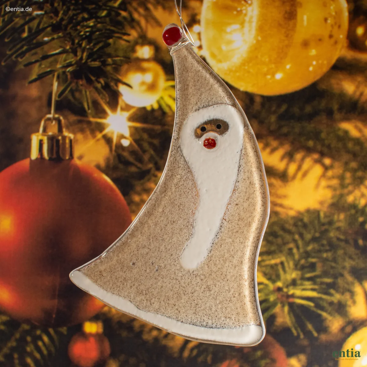 Christbaumanhänger Glas Nikolaus sandfarben – Handarbeit