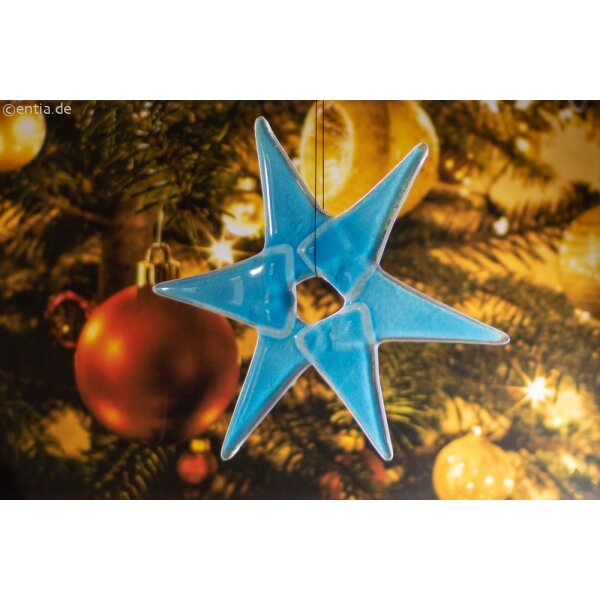 Weihnachtsdeko Stern mittel aus hellblauem Glas