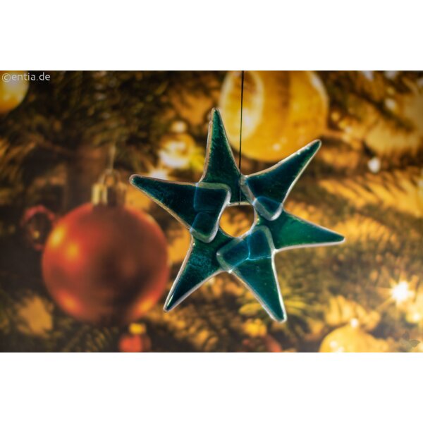 Weihnachtsdeko Stern klein aus aquamarin Glas