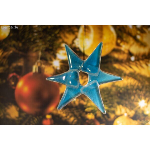 Weihnachtsdeko Stern klein aus hellblauem Glas