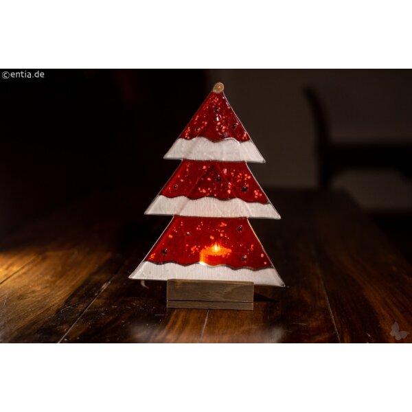 Weihnachtsdeko Tischtanne aus rotem Glas