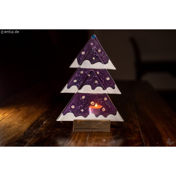 Weihnachtsdeko Tischtanne aus lila Glas