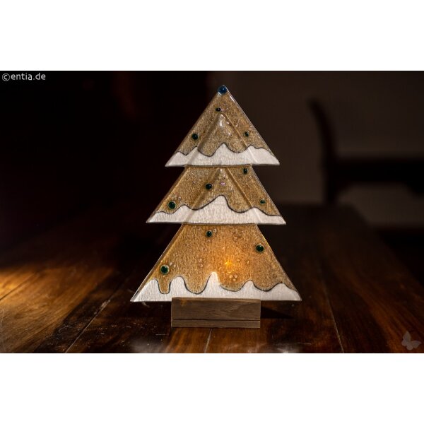 Weihnachtsdeko Tischtanne aus sandfarbenem Glas