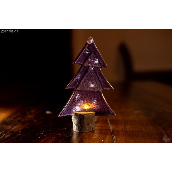 Weihnachtsdeko Kleine Tischtanne aus lila Glas