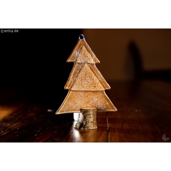 Weihnachtsdeko Kleine Tischtanne aus sandfarbenem Glas