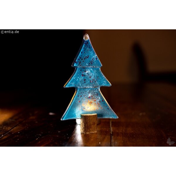 Weihnachtsdeko Kleine Tischtanne aus hellblauem Glas