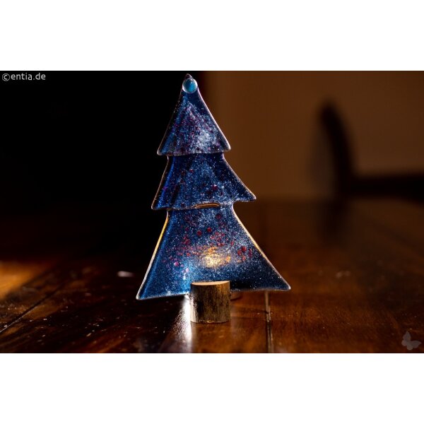 Weihnachtsdeko Kleine Tischtanne aus dunkelblauem Glas