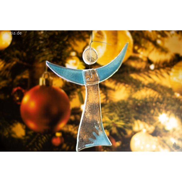 Christbaum-Schmuck Engel aus hellblauem Glas