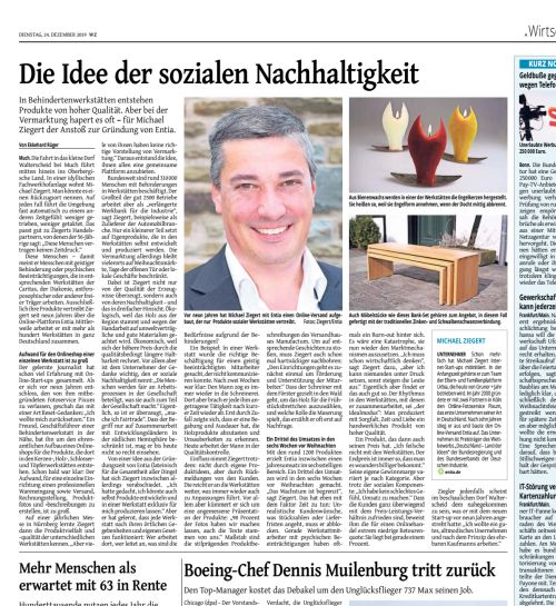Zeitungsausschnitt des Artikels in der WZ über entia